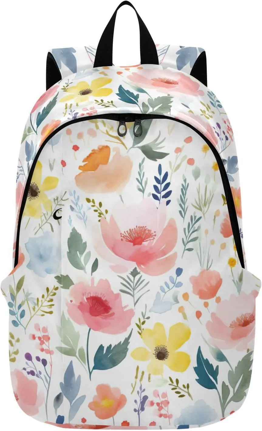 MCHIVER Travel Backpack Watercolor Poppy Flower Floral Casual Daypack Backpacks Lightweight Carry on Bag Water Resistant Hiking Backpack for Women and Men
