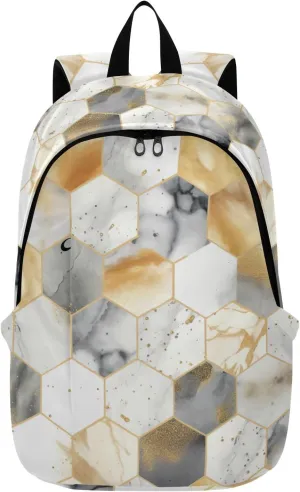 MCHIVER Travel Backpack White Graphic Marble Pattern Casual Daypack Backpacks Lightweight Carry on Bag Water Resistant Hiking Backpack for Men Women
