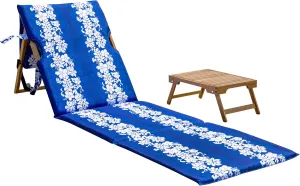 Melino Portable Beach Mat Lounge Chair and Wooden Table – Heavy Duty Folding Lounger Backpack for Adults, Outdoor, Pool, Lawn, Patio, and Tanning, Floral Pattern