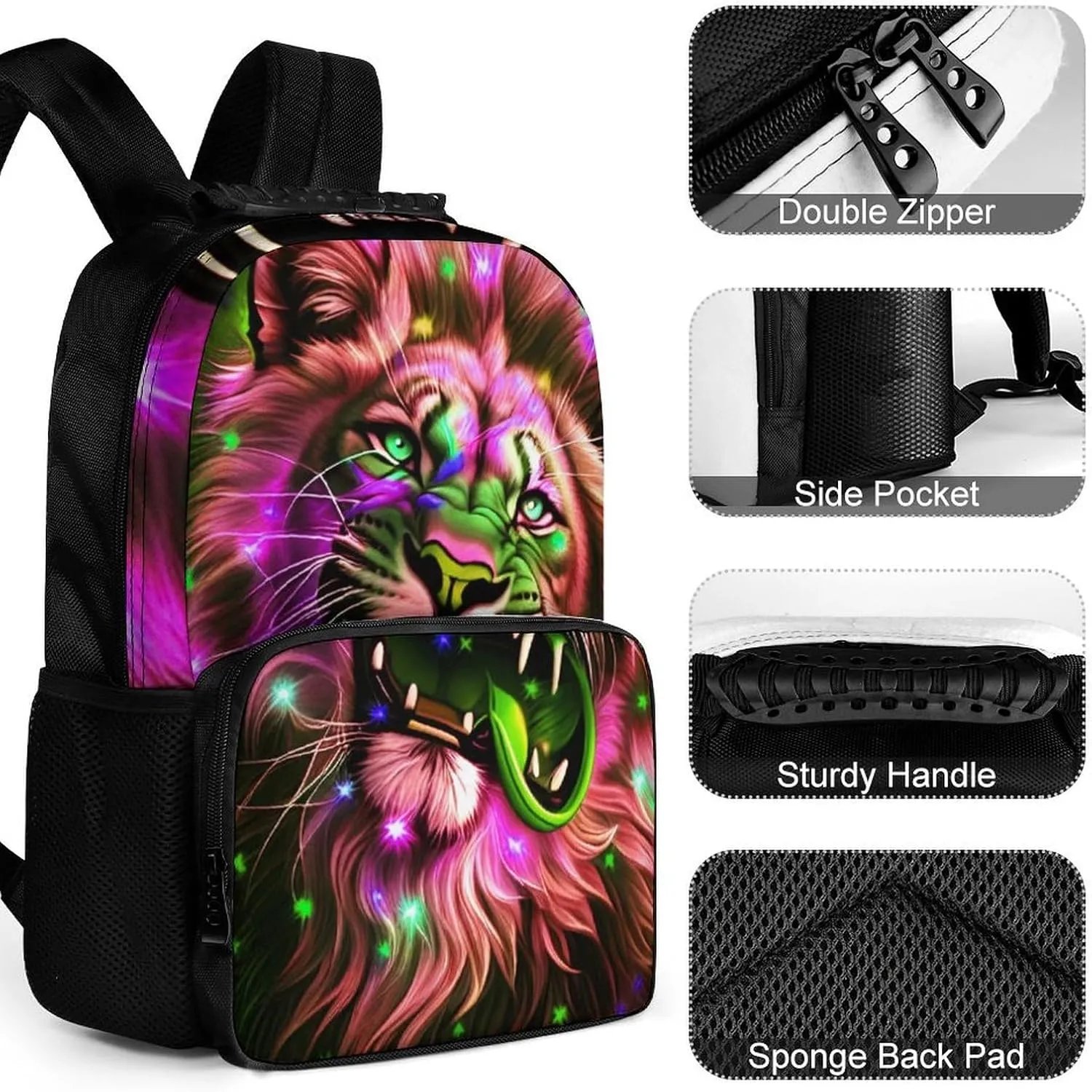 Men & Women Lightweight Lion Howling Art Casual Daypack Large Capacity Bookbag With Adjustable Shoulder Straps for Gym Business Bicycle