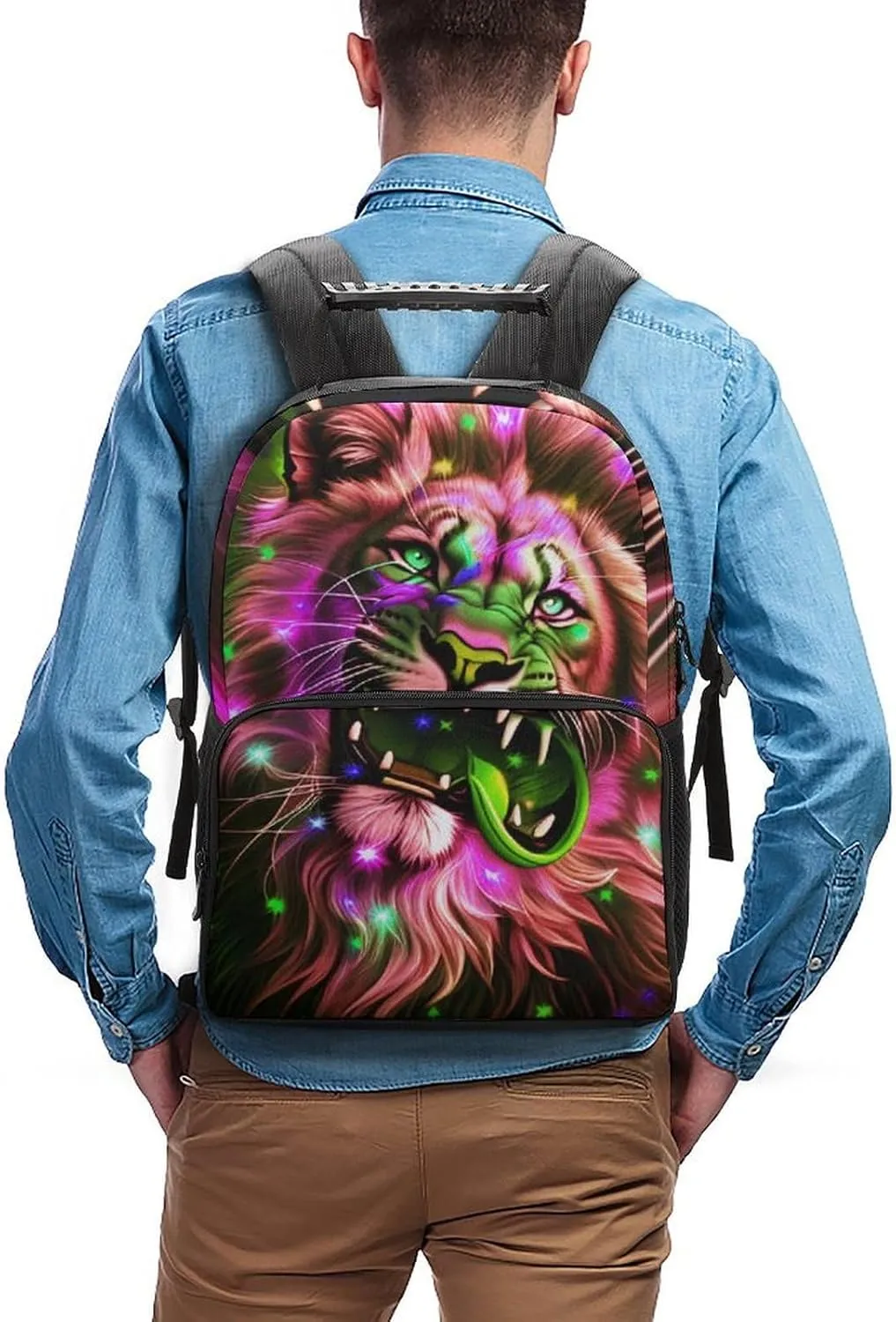 Men & Women Lightweight Lion Howling Art Casual Daypack Large Capacity Bookbag With Adjustable Shoulder Straps for Gym Business Bicycle