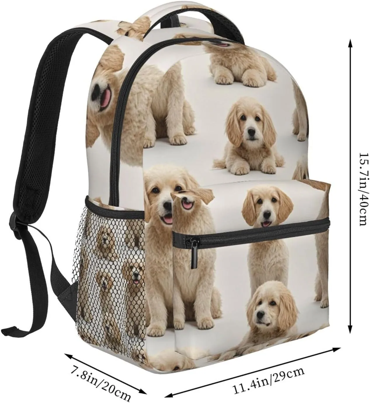 Men & Women Polyester Funny Pet Dogs Art Backpack Large Capacity Bookbag With Smooth Zippers for Climbing Picnic Bicycle