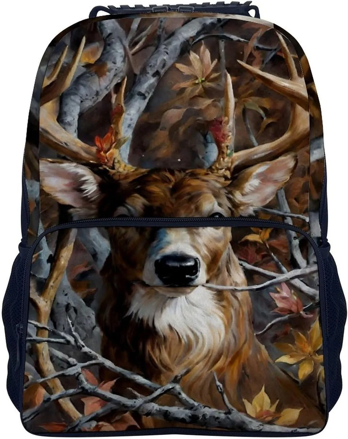 Men Women Lightweight Camo Elk Deer Withered Branches Casual Daypack Big Capacity Bookbag With Padded Straps for Gym Travel Walking Cycling