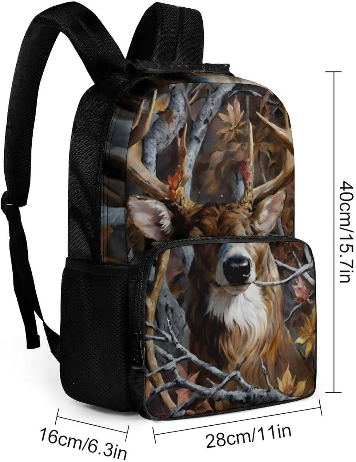 Men Women Lightweight Camo Elk Deer Withered Branches Casual Daypack Big Capacity Bookbag With Padded Straps for Gym Travel Walking Cycling