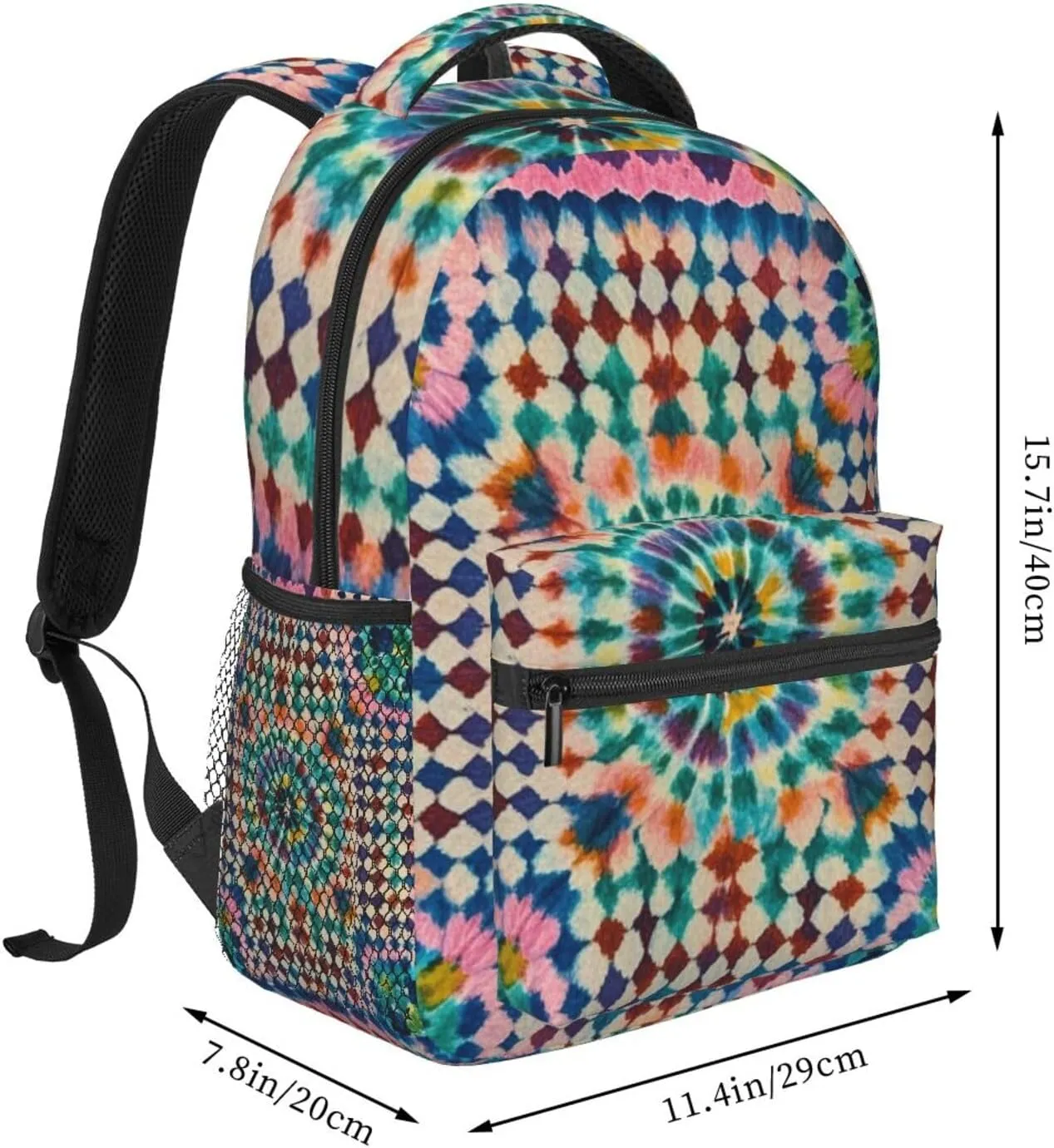 Men Women Lightweight Colorful Tie Dye Art Backpack Large Capacity Bookbag With Smooth Zippers for Gym Business Running