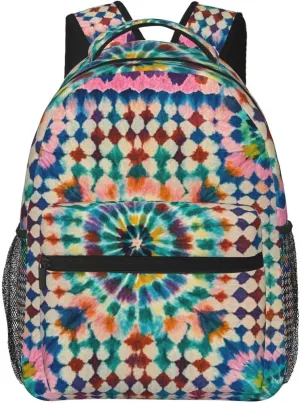 Men Women Lightweight Colorful Tie Dye Art Backpack Large Capacity Bookbag With Smooth Zippers for Gym Business Running