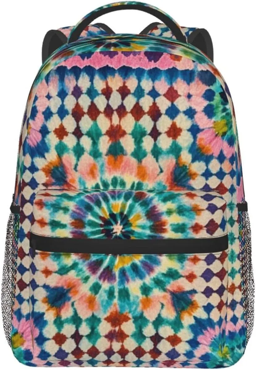 Men Women Lightweight Colorful Tie Dye Art Backpack Large Capacity Bookbag With Smooth Zippers for Gym Business Running