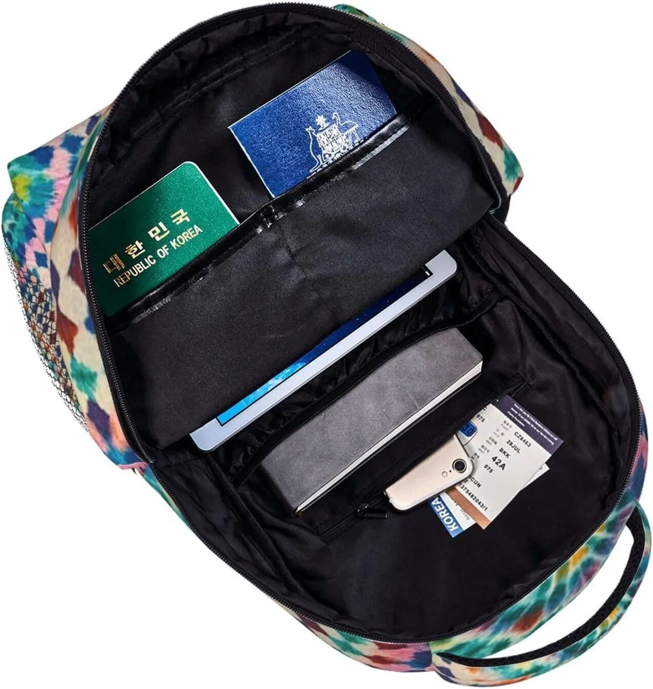 Men Women Lightweight Colorful Tie Dye Art Backpack Large Capacity Bookbag With Smooth Zippers for Gym Business Running