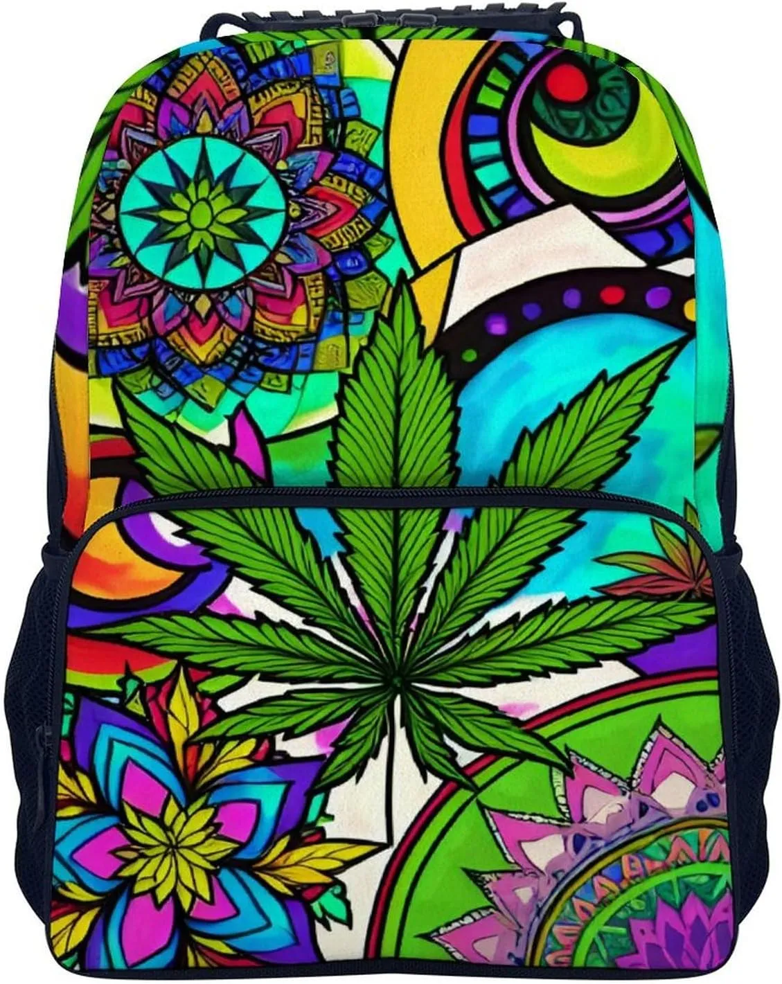 Men Women Lightweight Marijuanaweed Mandala Colorful Art Backpack Large Capacity Bookbag With Smooth Zippers for Gym Business Running