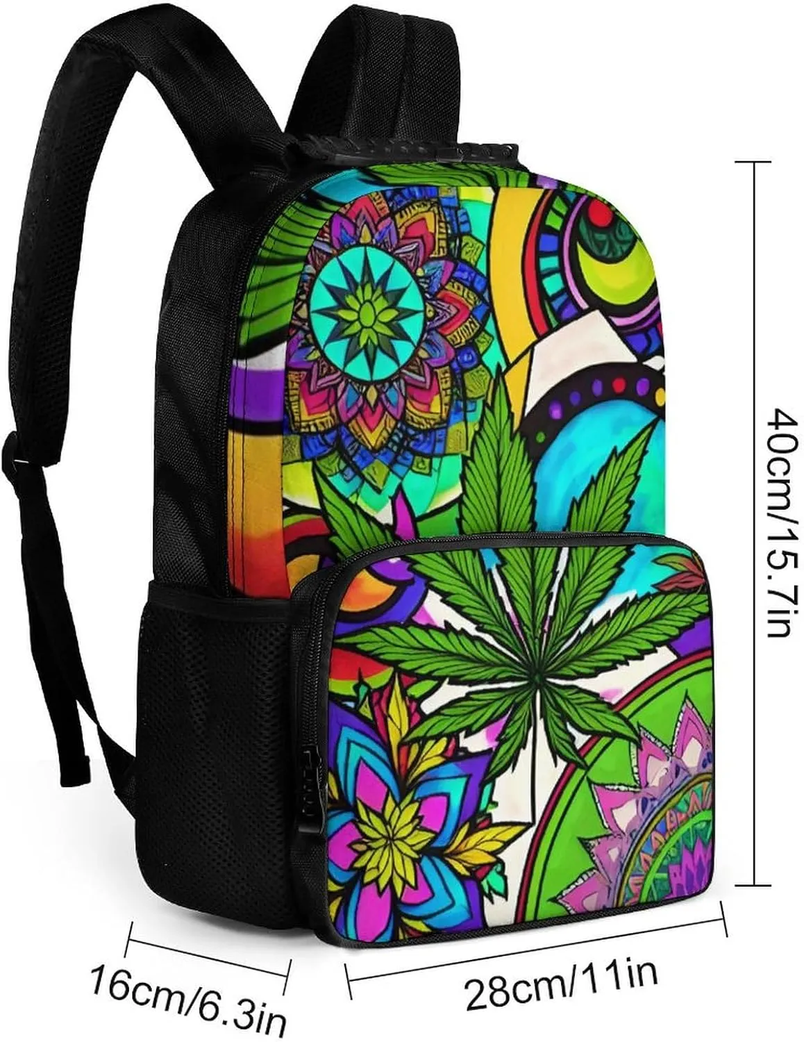 Men Women Lightweight Marijuanaweed Mandala Colorful Art Backpack Large Capacity Bookbag With Smooth Zippers for Gym Business Running