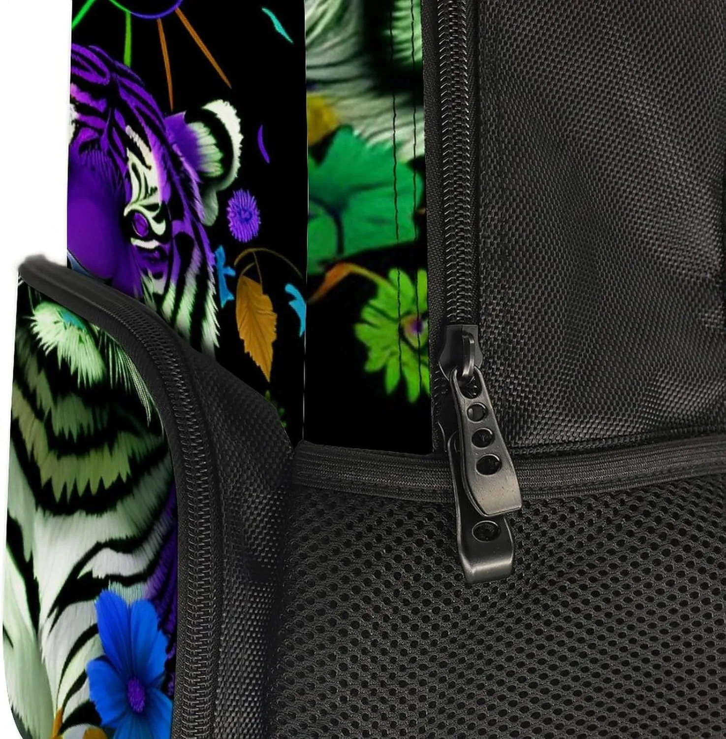 Men Women Lightweight Trippy Tiger Animal Flower Art Backpack Large Capacity Carry On Bag With Padded Straps for Sports Work Walking Cycling