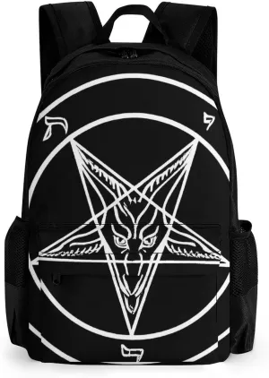 Men Women Polyester Aazazel Storm Goat Pentagram Satanic Art Daypack Big Capacity Shoulder Bag With Smooth Zippers for Hiking Work Walking Cycling