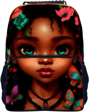 Men Women Polyester African American Women Black Woman Butterfly Flower Art Casual Daypack Large Capacity Carry On Bag With Adjustable Shoulder Straps for Camping Work Running