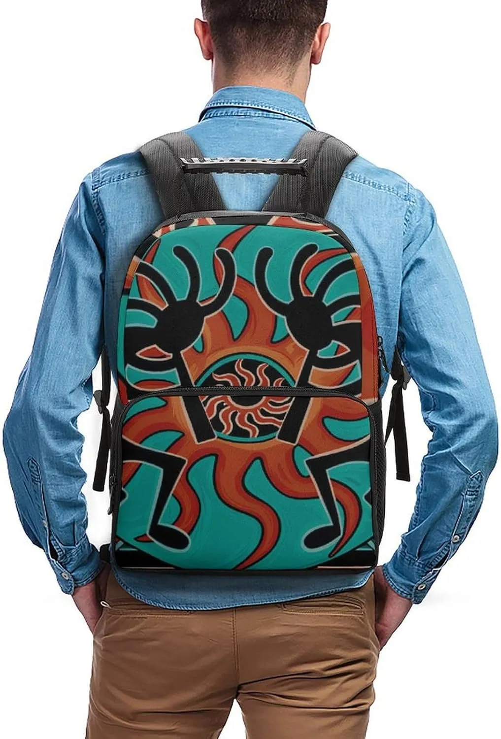 Men Women Polyester Native American Indian Flute Art Daypack Backpack Large Capacity Carry On Bag With Smooth Zippers for Hiking Picnic Walking Cycling