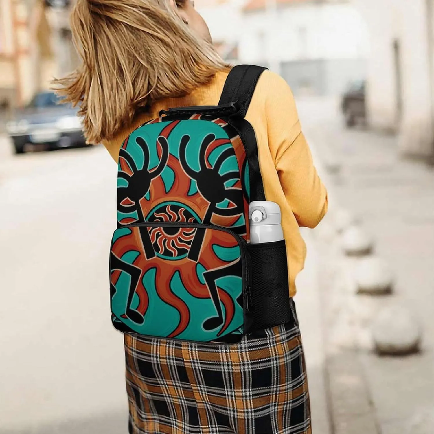 Men Women Polyester Native American Indian Flute Art Daypack Backpack Large Capacity Carry On Bag With Smooth Zippers for Hiking Picnic Walking Cycling