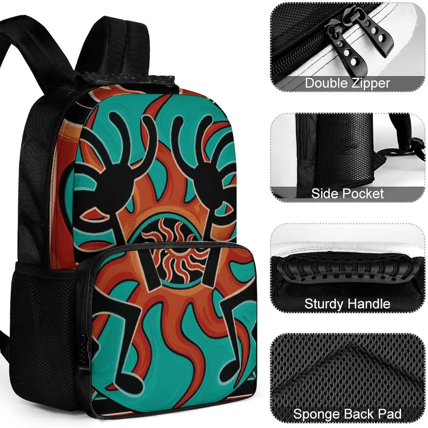 Men Women Polyester Native American Indian Flute Art Daypack Backpack Large Capacity Carry On Bag With Smooth Zippers for Hiking Picnic Walking Cycling
