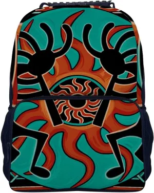 Men Women Polyester Native American Indian Flute Art Daypack Backpack Large Capacity Carry On Bag With Smooth Zippers for Hiking Picnic Walking Cycling