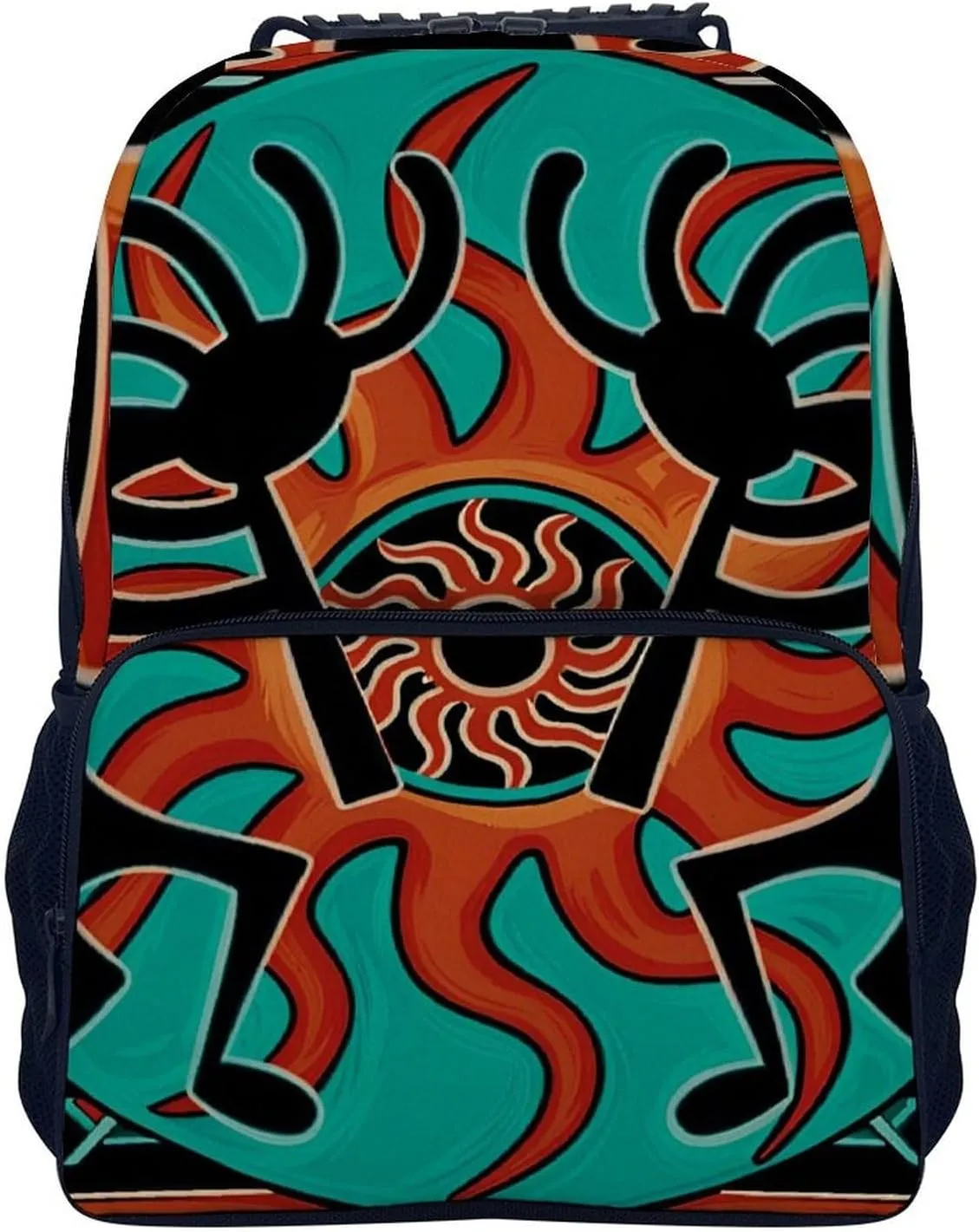 Men Women Polyester Native American Indian Flute Art Daypack Backpack Large Capacity Carry On Bag With Smooth Zippers for Hiking Picnic Walking Cycling