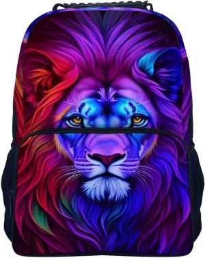 Men Women Polyester Psychedelic Lion Art Daypack Big Capacity Shoulder Bag With Adjustable Shoulder Straps for Camping Travel Walking Cycling