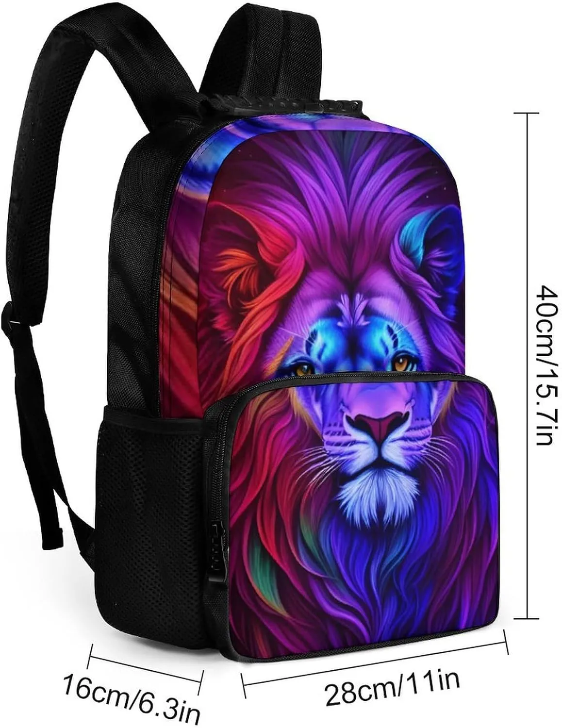 Men Women Polyester Psychedelic Lion Art Daypack Big Capacity Shoulder Bag With Adjustable Shoulder Straps for Camping Travel Walking Cycling