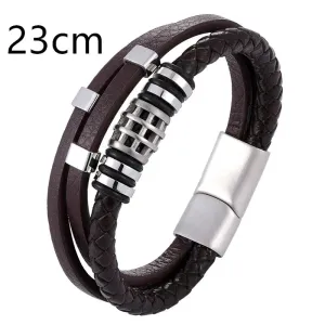 Men's Multi-Layer Leather Bracelet with Stainless Steel
