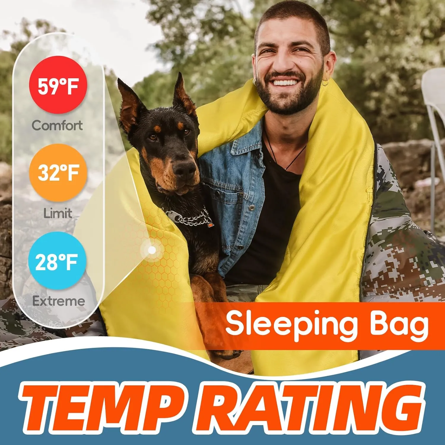 MEREZA Sleeping Bag XL for Adults Mummy Sleeping Bag for Cold Warm Weather 20 Degree Big Tall Men Sleeping Bags Queen Size Woodland Camping Hiking