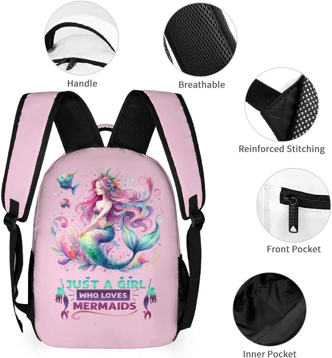 Mermaid School Backpack for Kids Girls Boys, 16 Inch Cute Mermaids Themed Bookbag, Personality School Backpack for Students Children, Lightweight, Large Capacity