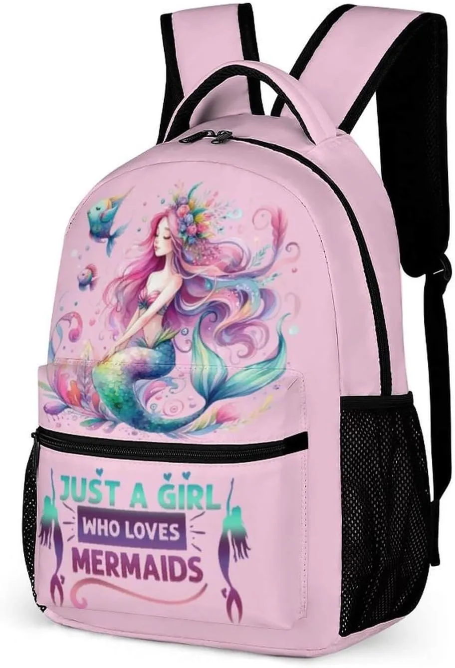 Mermaid School Backpack for Kids Girls Boys, 16 Inch Cute Mermaids Themed Bookbag, Personality School Backpack for Students Children, Lightweight, Large Capacity