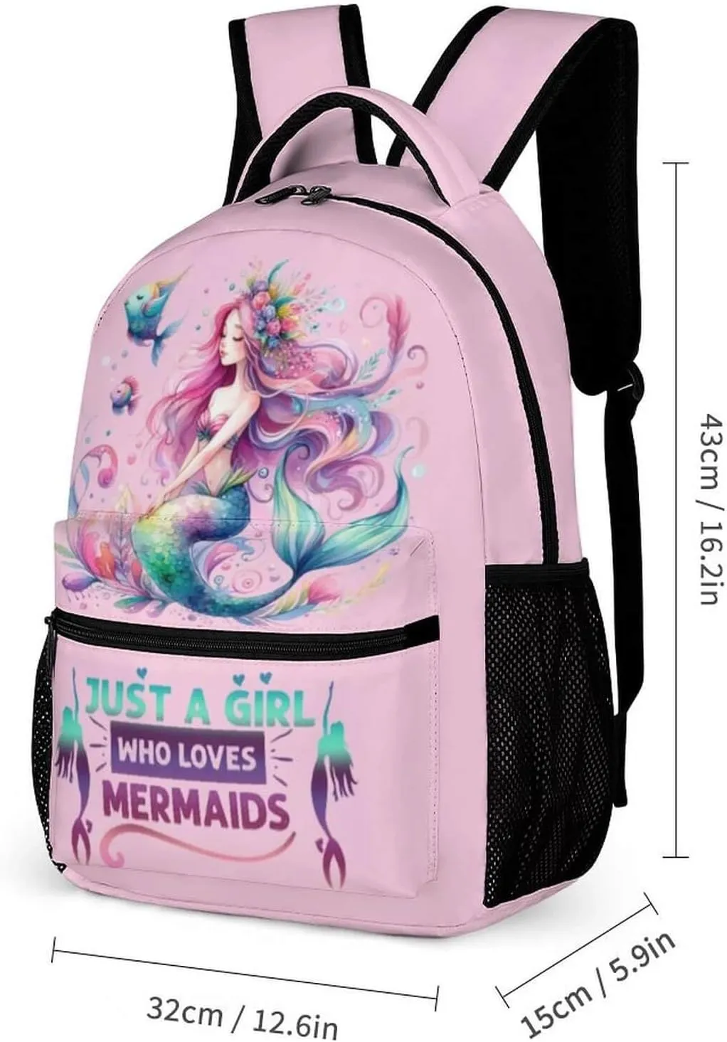 Mermaid School Backpack for Kids Girls Boys, 16 Inch Cute Mermaids Themed Bookbag, Personality School Backpack for Students Children, Lightweight, Large Capacity