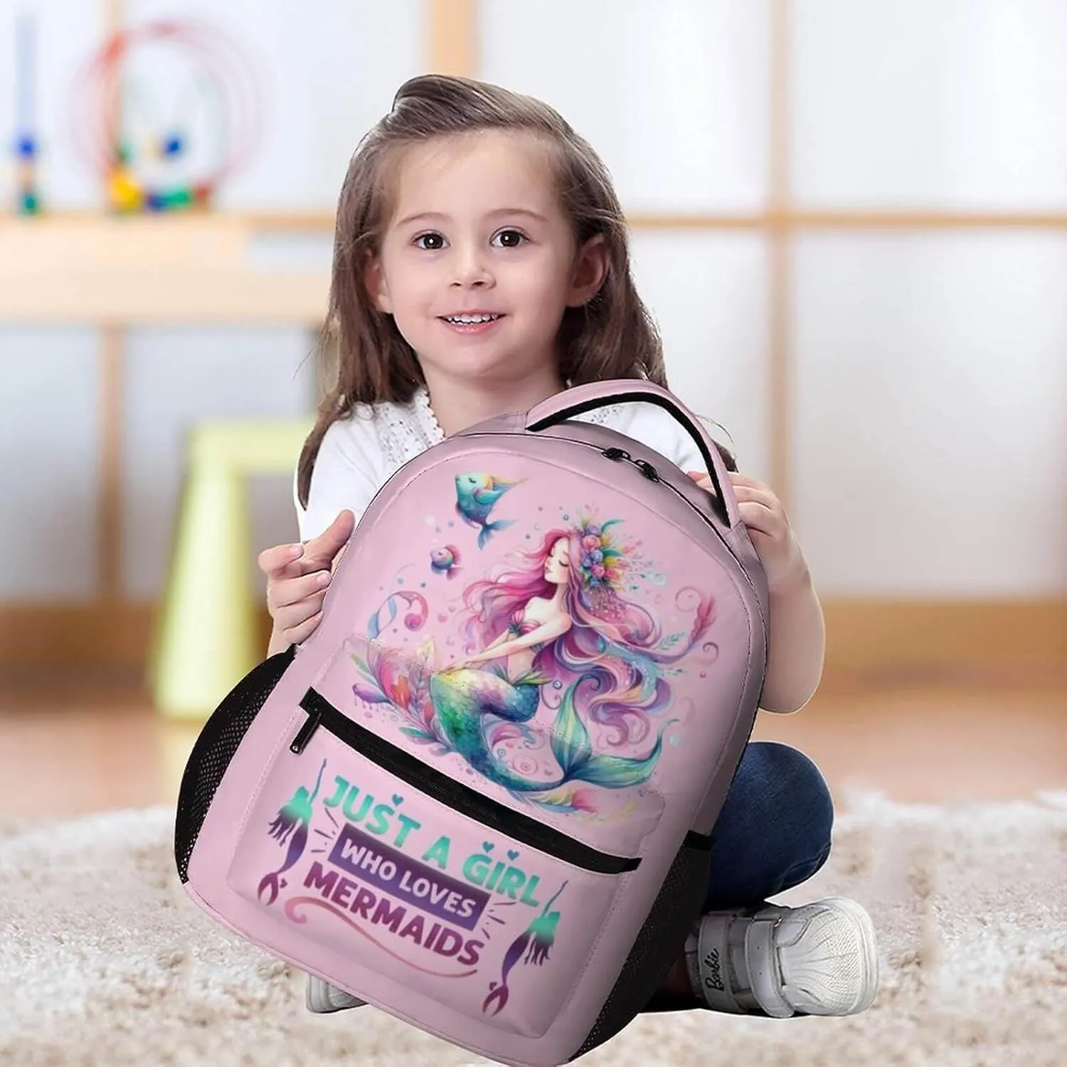 Mermaid School Backpack for Kids Girls Boys, 16 Inch Cute Mermaids Themed Bookbag, Personality School Backpack for Students Children, Lightweight, Large Capacity
