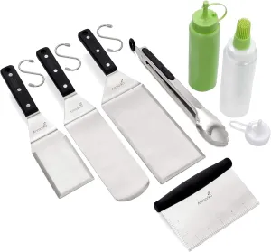 Metal Spatula Set - Griddle Accessories kit - Grill Flat Spatula Pancake Flipper Hamburger Turner - Metal Utensil great for BBQ Grill Flat Top - Cast Iron Griddle Accessories - Commercial Grade