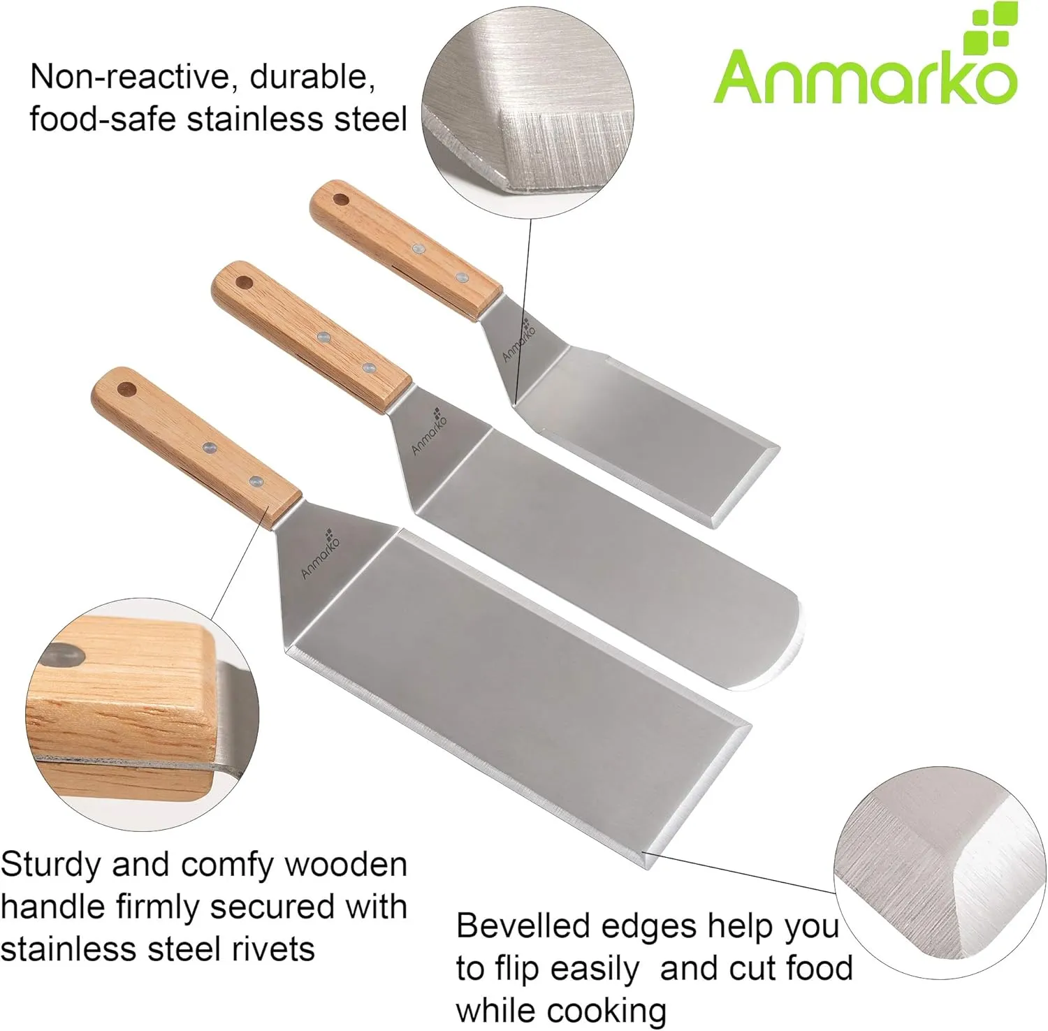 Metal Spatula Set Stainless Steel Hamburger Turner Griddle Flipper Scraper for BBQ Grill Flat Top