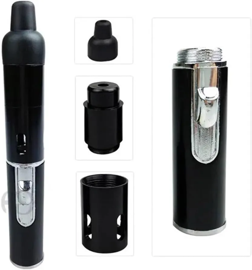 Metal Tobacco Pipe Aroma Lighter with Volcanic Rock,Multi-Purpose Portable Handheld All-in-One Tube Built-in Detachable Refillable Butane Pipe Lighter for Camping Outdoor BBQ Hiking(Green)
