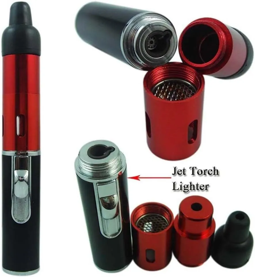 Metal Tobacco Pipe Aroma Lighter with Volcanic Rock,Multi-Purpose Portable Handheld All-in-One Tube Built-in Detachable Refillable Butane Pipe Lighter for Camping Outdoor BBQ Hiking(Green)