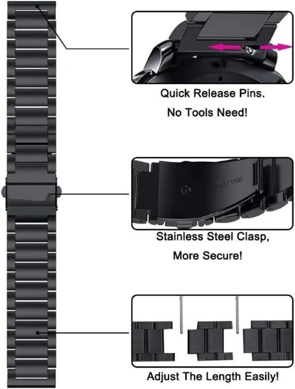 Metal Watch Band 24mm Universal Replacement Wristband Quick Release Stainless Steel Watch Band for Smart Watch Watch Accessories