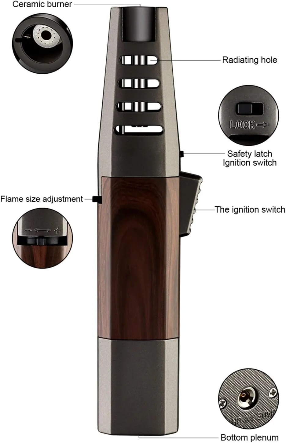 Metal Windproof Jet Flame Lighter, Refillable Butane Gas Lighter, Adjustable Flame (Gold)