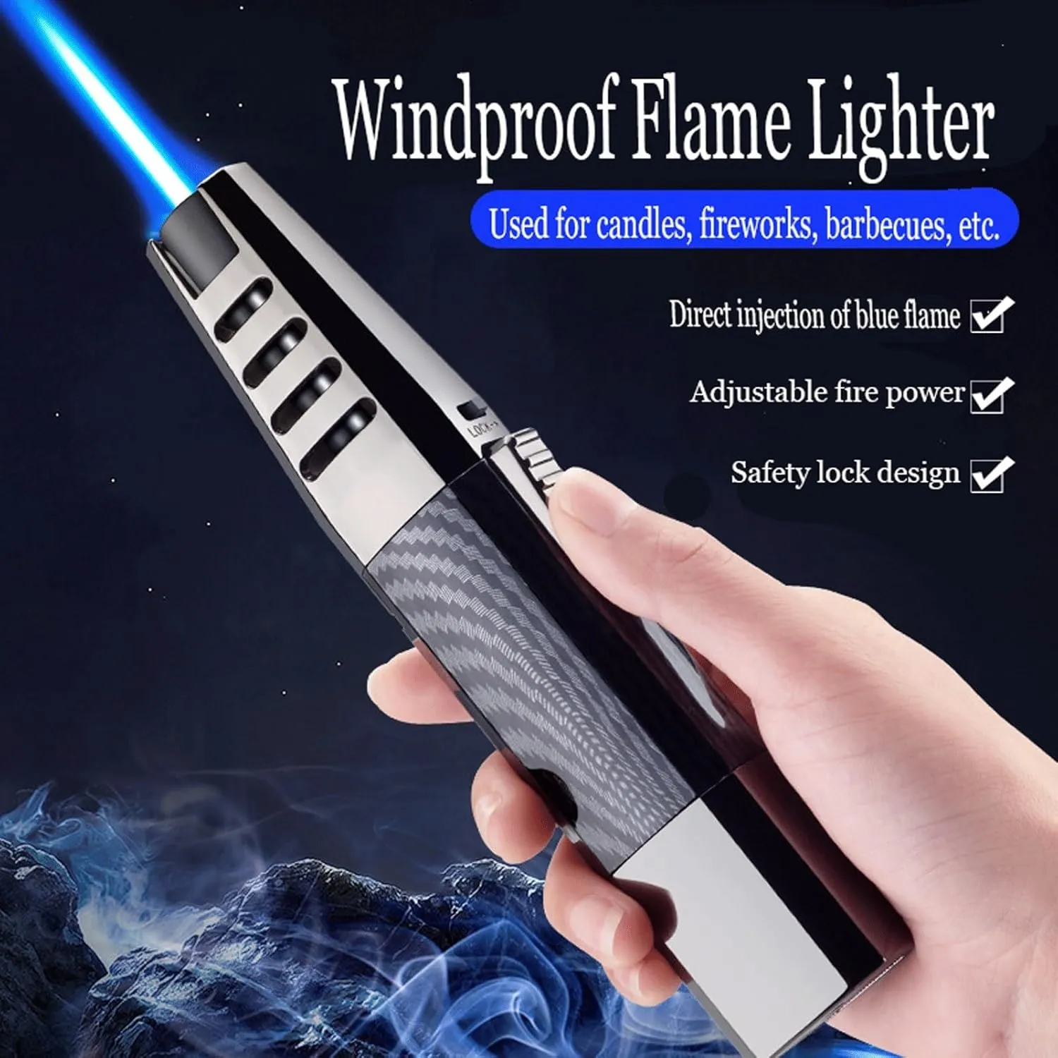 Metal Windproof Jet Flame Lighter, Refillable Butane Gas Lighter, Adjustable Flame (Gold)