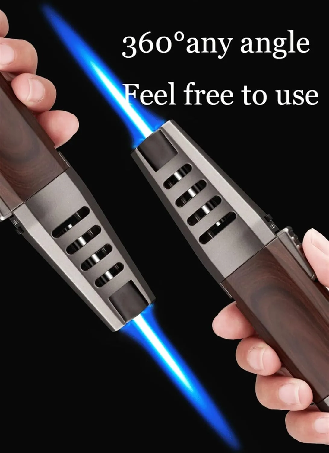 Metal Windproof Jet Flame Lighter, Refillable Butane Gas Lighter, Adjustable Flame (Gold)