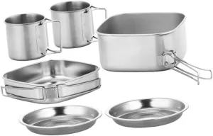 Mikikit 1Set Portable Stainless Steel Camping Cookware Compact Outdoor Cooking Pan with Long Handle Practical Gear for Camping Hiking Fishing and Barbecue Activities