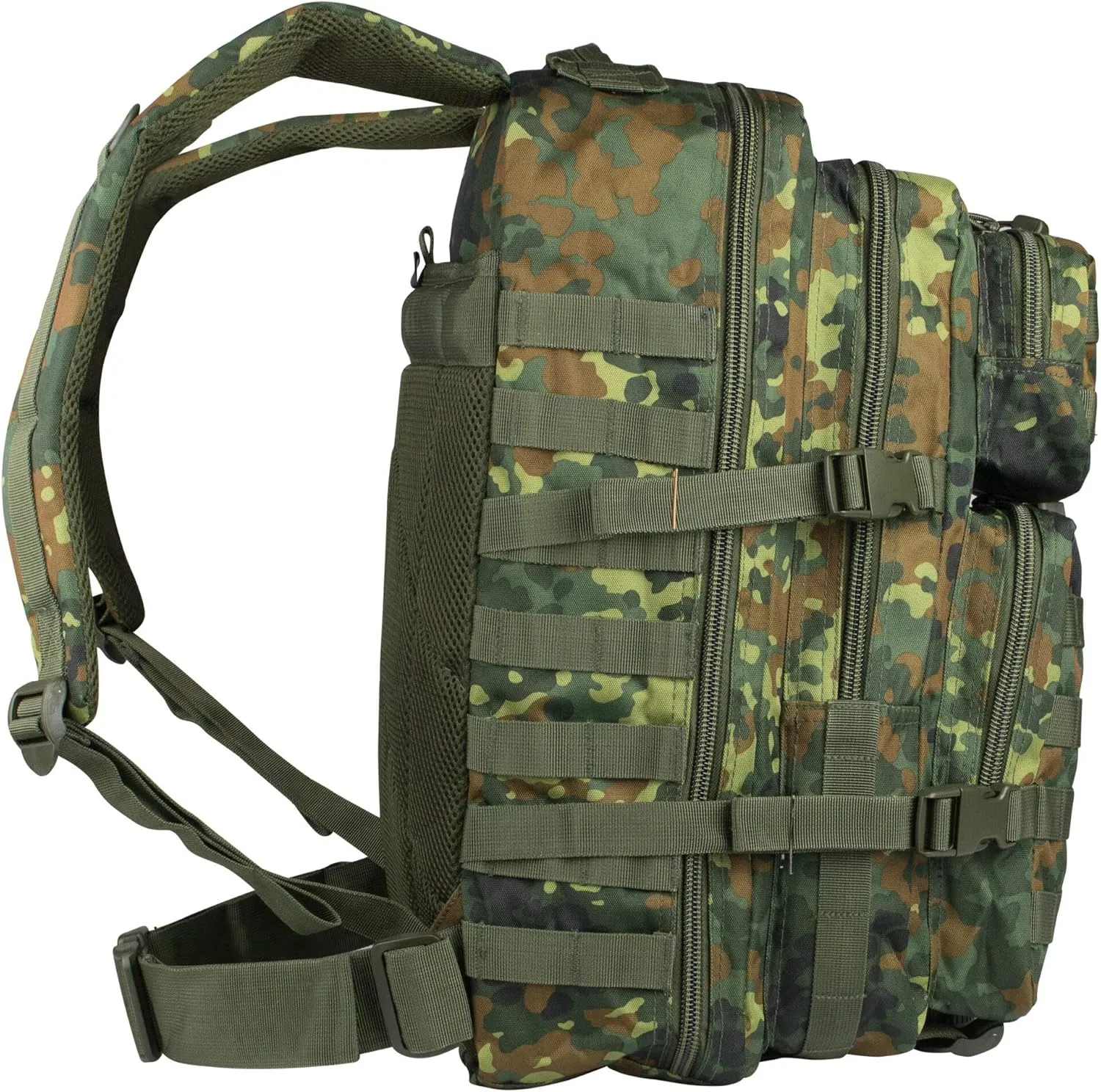 Mil-Tec Unisex Assault Pack - Rugged Durable Lightweight Ergonomic Versatile Tactical Outdoor Camping Hiking Backpack with Adjustable Padded Shoulder Straps & MOLLE Loops, Flecktarn Camo, 36L
