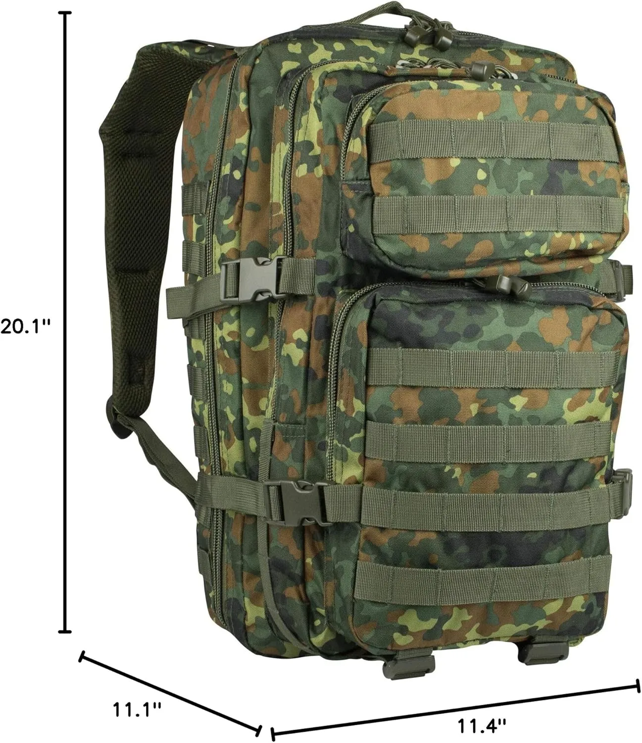 Mil-Tec Unisex Assault Pack - Rugged Durable Lightweight Ergonomic Versatile Tactical Outdoor Camping Hiking Backpack with Adjustable Padded Shoulder Straps & MOLLE Loops, Flecktarn Camo, 36L
