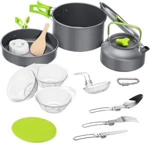 Milisten 1Set Outdoor Camping Cookware Portable Non Stick Cooking Equipment with Pot Frying Pan Teapot and Cutlery for Hiking Backpacking Picnics and Outdoor Cooking Essentials