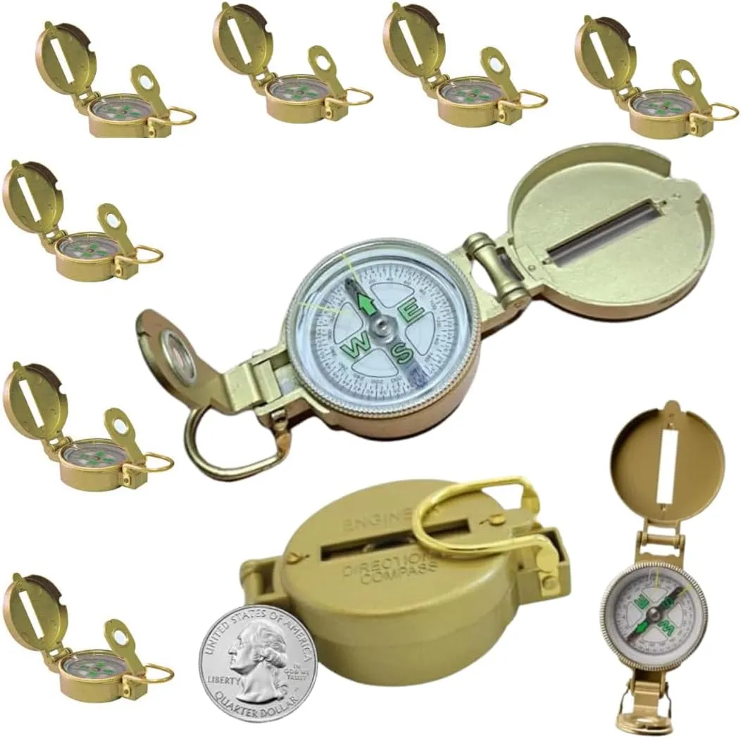 Military Lensatic Compass 10 Pack – 45mm Liquid-Filled, Durable Metal Case, Survival & Navigation Tool