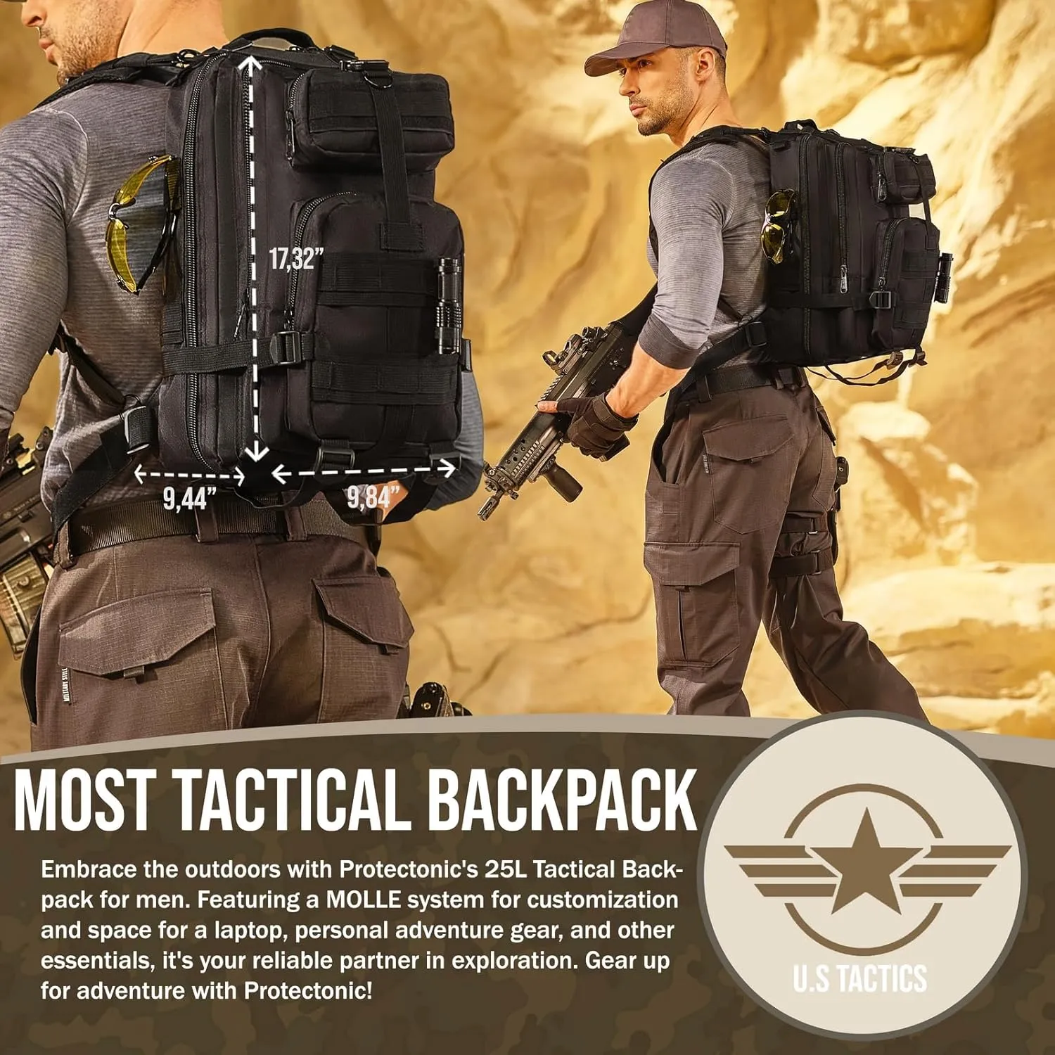 Military Rucksack – Advanced Tactical Backpack with MOLLE Modular Design – 25L Backpack for Hiking and Camping – Lightweight Black Backpack for Men – 900D Oxford Material