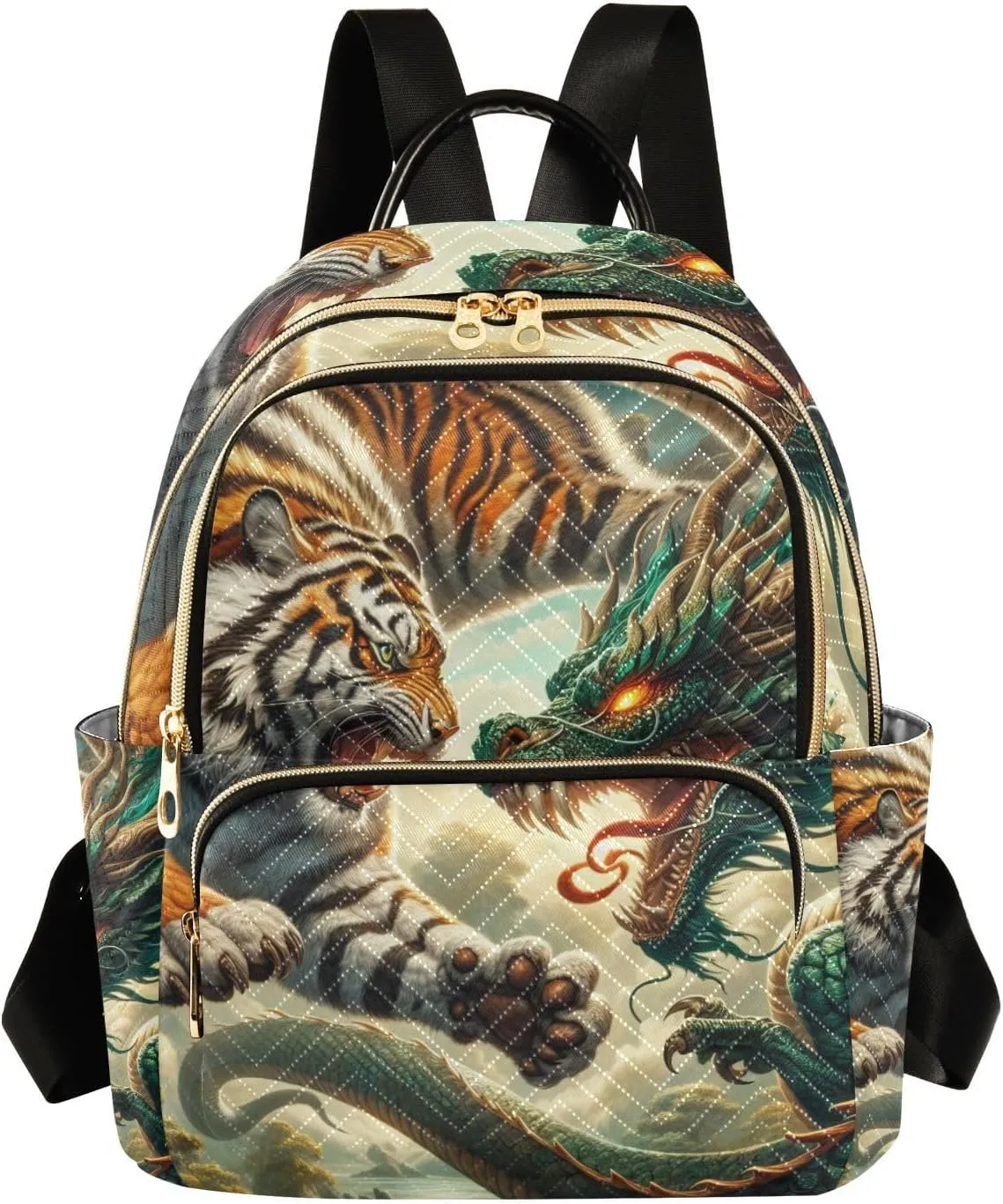 Mini Backpack for Women Tiger and Dragon Doing Battle Mini Backpack Purse Lightweight Small Daypack, 8.5L