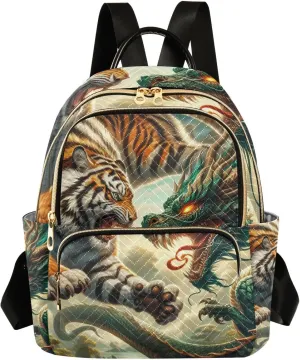 Mini Backpack for Women Tiger and Dragon Doing Battle Mini Backpack Purse Lightweight Small Daypack, 8.5L