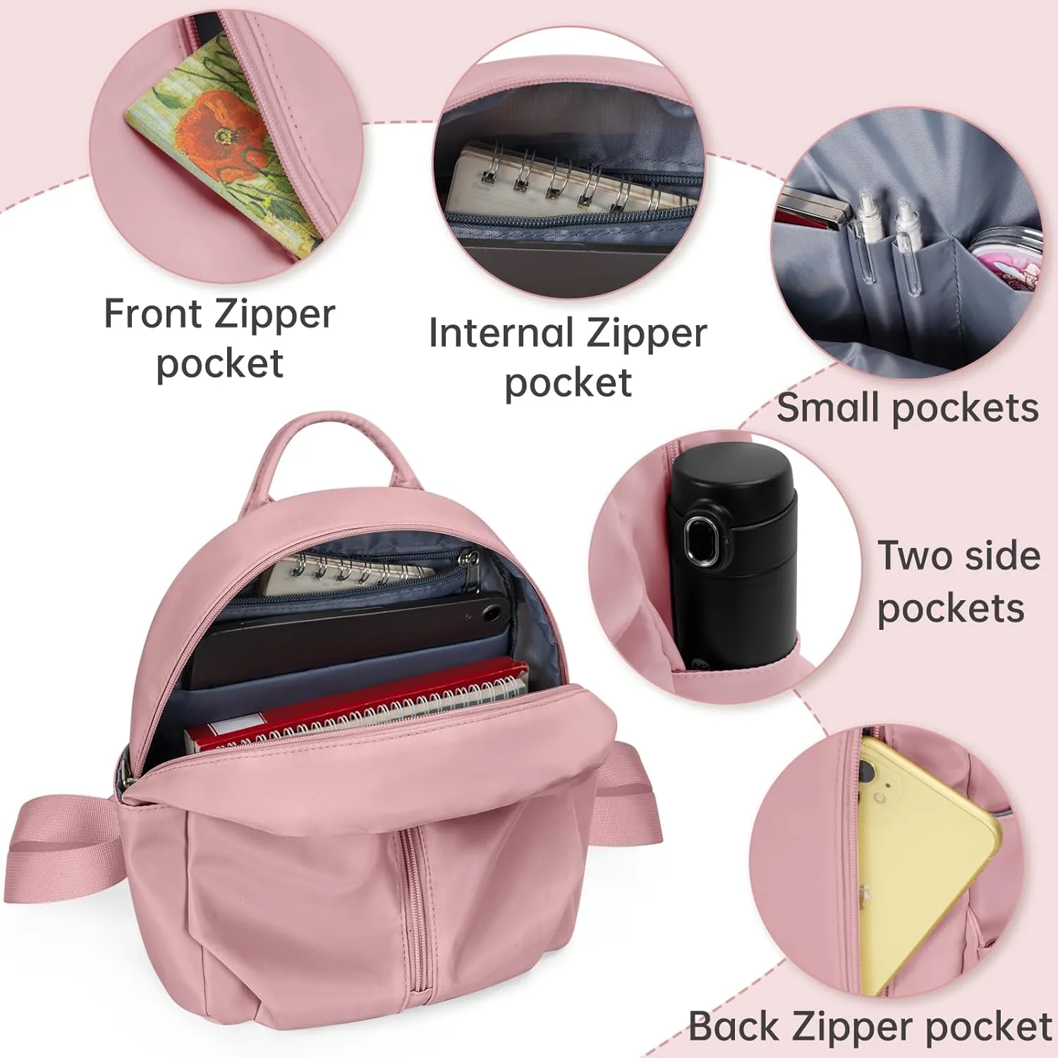 Mini Backpack Purse Small Cute Women Bag Lightweight Daypack for Travel (Pink)