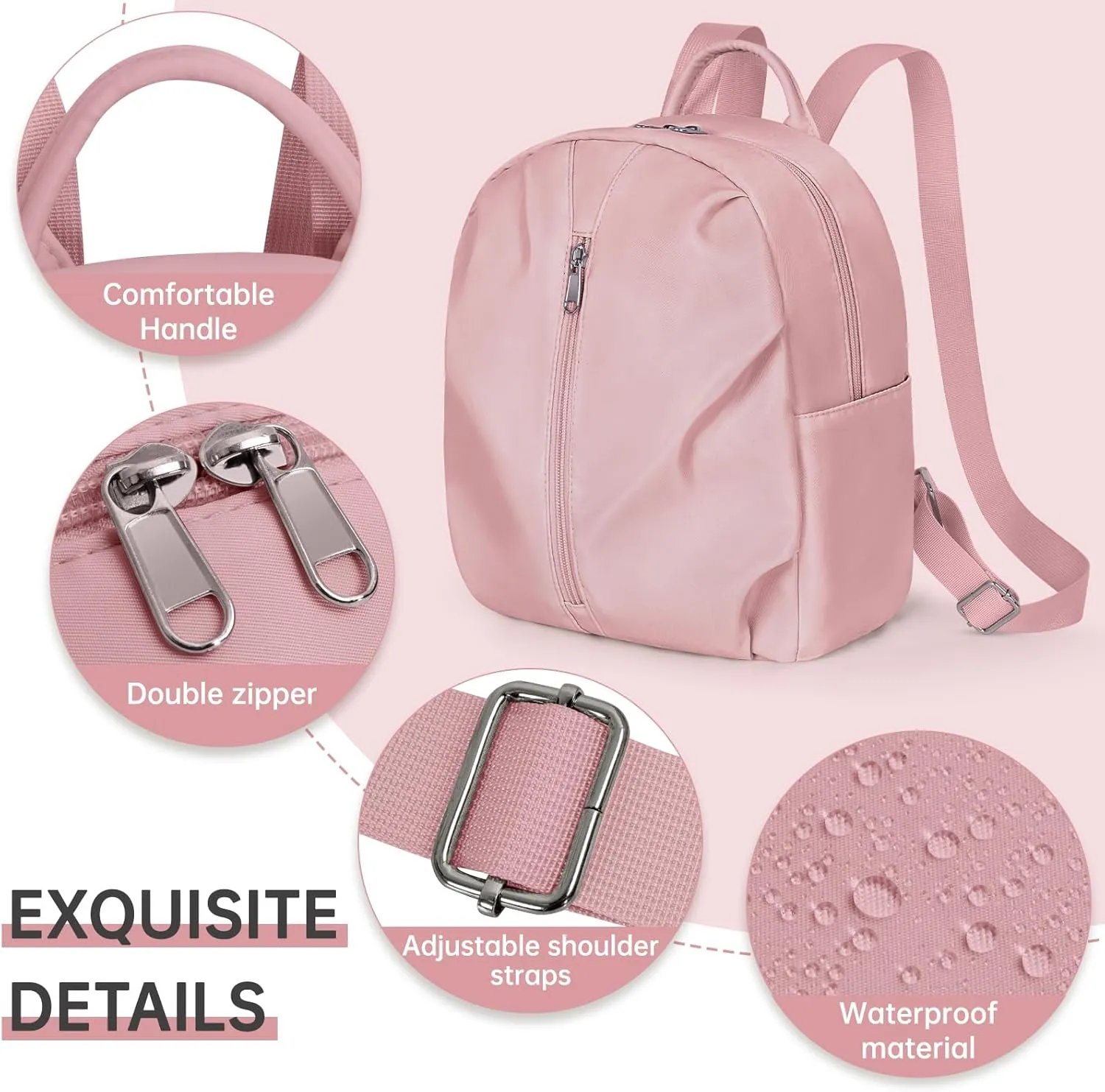 Mini Backpack Purse Small Cute Women Bag Lightweight Daypack for Travel (Pink)