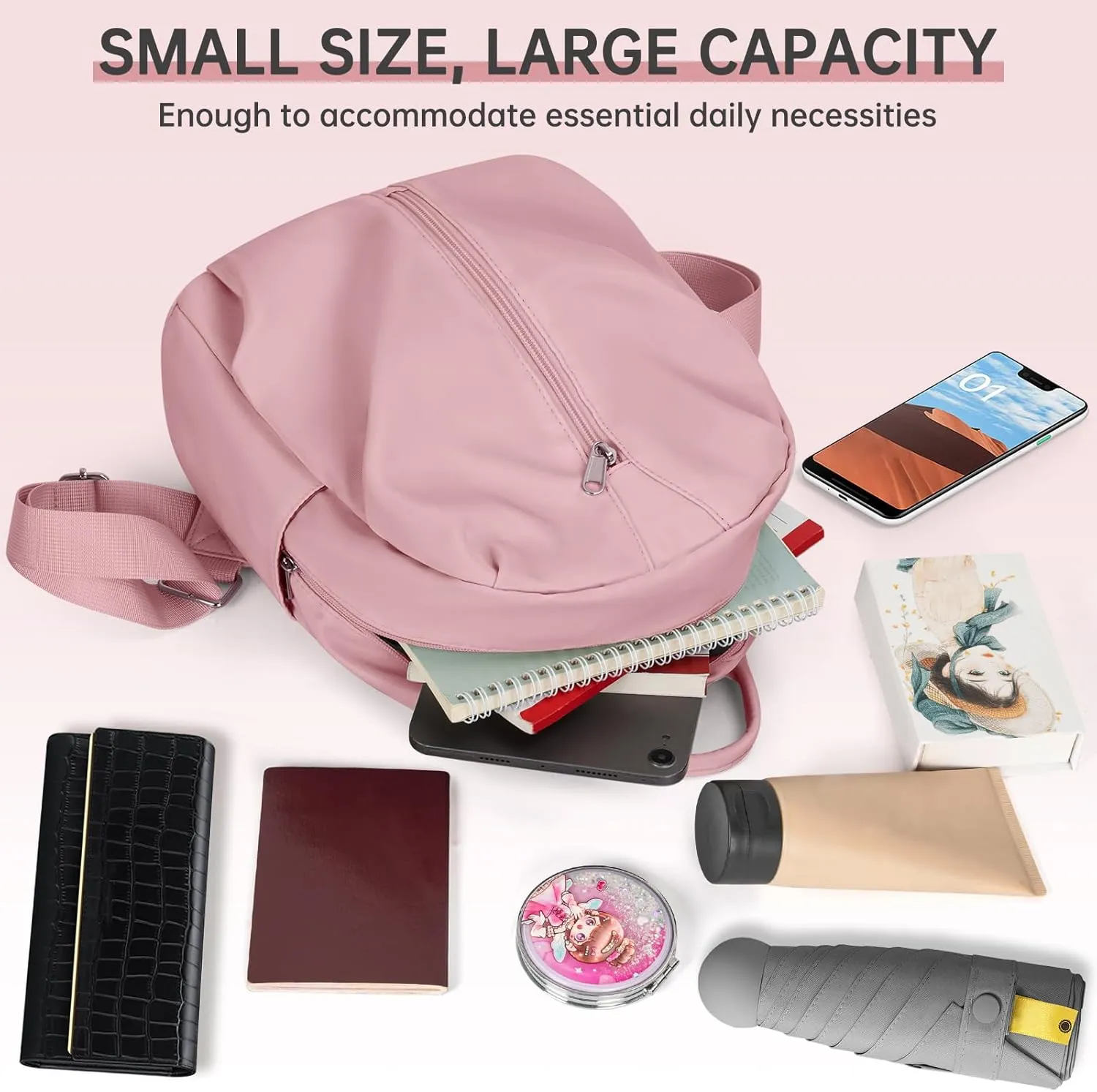 Mini Backpack Purse Small Cute Women Bag Lightweight Daypack for Travel (Pink)
