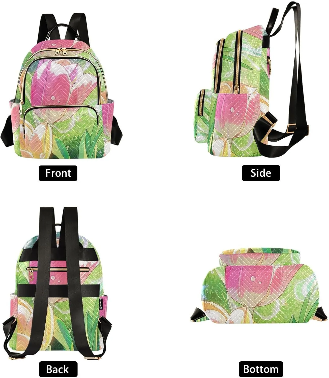 Mini Backpack Quilted Purse for Womens Small Backpack Daypack Tulips Print for Travel Daily Work,Multi1